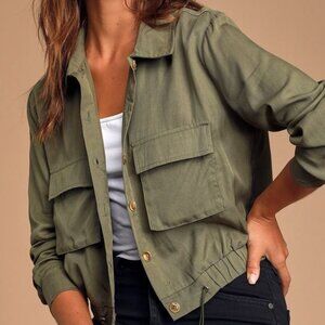Lulus Eldora Olive Green Cropped Utility Jacket